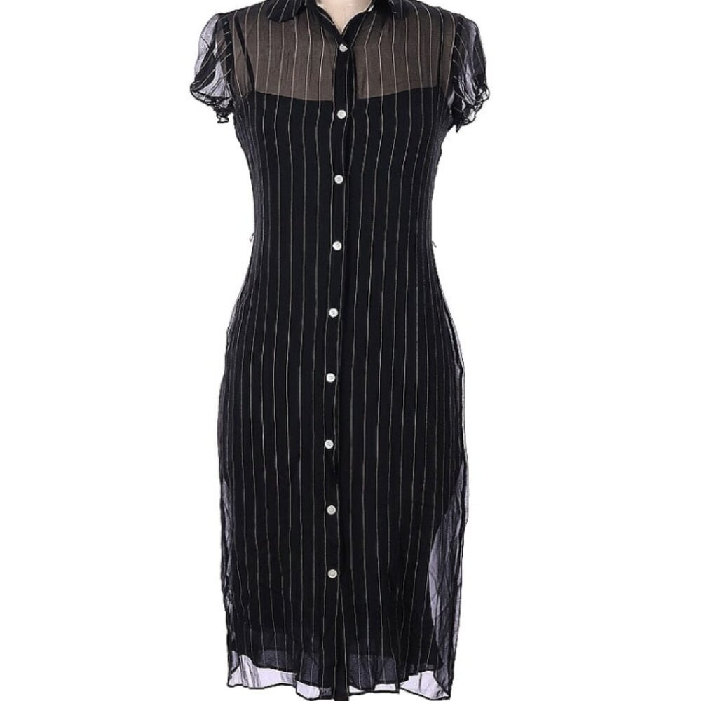 DVF Pinstripe Silk Dress - Sheer Overlay with Silk Slip Underneath